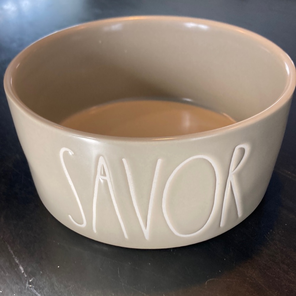RAE DUNN | SAVOR | Ceramic Gray Dog Food Bowl | New